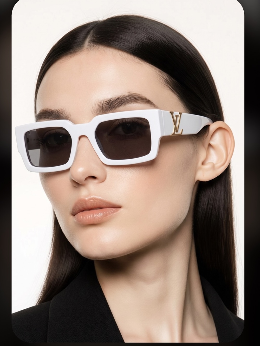 White Rectangular Sunglasses with Dark Lenses